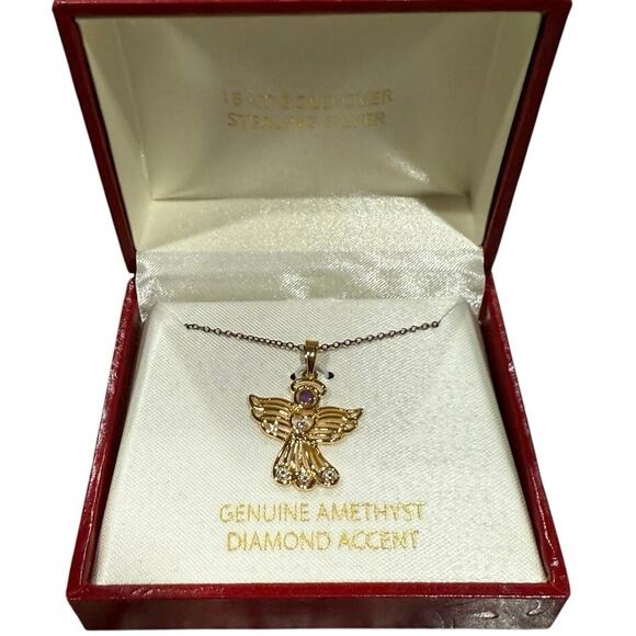 NIB  Sterling Silver Amethyst Diamond Angel Chain Pendant Necklace Kohl’s - Picture 1 of 15